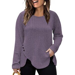 Plus Size Women's Knit Sweater Long Sleeve Tulip Hem Casual Cozy Work Wear